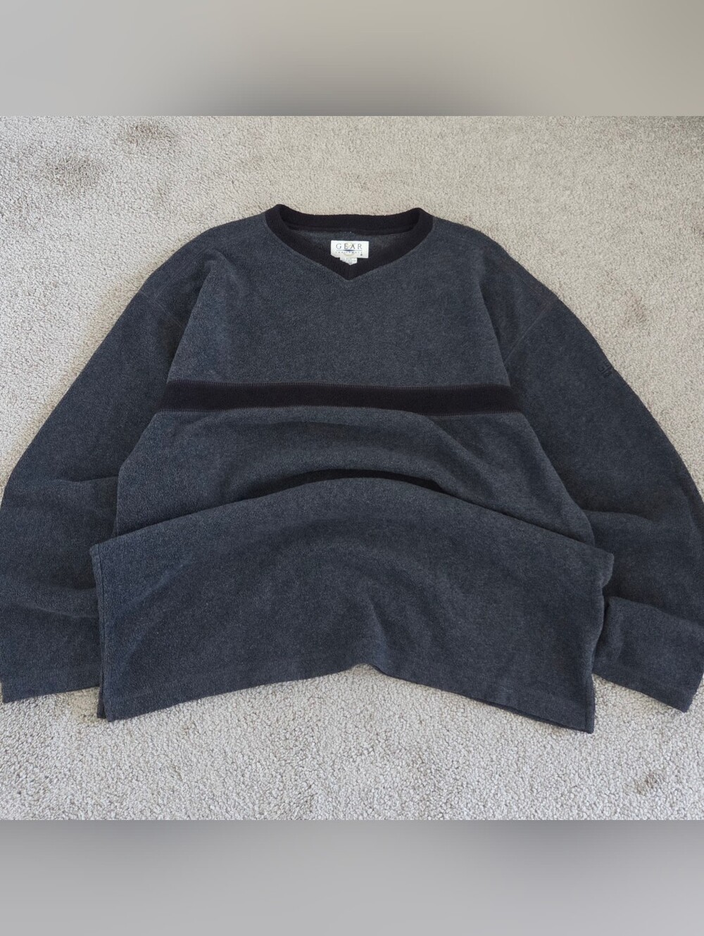 Vintage Gear For Sports Charcoal V-Neck Men's Sweater With Chest Stripe Men's XL